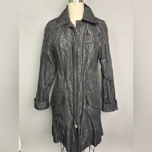 Vintage Y2K Shiny Crinkle Futuristic Trench Coat Jacket Medium 8